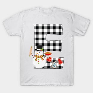 BW Buffalo Checks Pattern Monogram E | Snowman T-Shirt